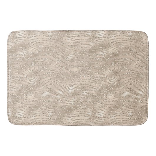 Champagne Gold White Glitzy Glitter Zebra Print Badmat (Voorkant)