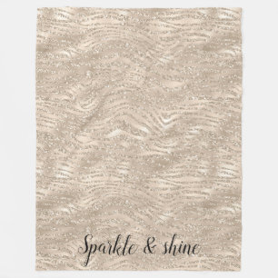 Champagne Gold White Glitzy Glitter Zebra Print Fleece Deken