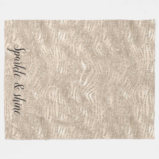 Champagne Gold White Glitzy Glitter Zebra Print Fleece Deken (Voorkant (Horizontaal))