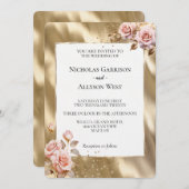 Champagne Goud Glam Roze Rozen Bruiloft Kaart (Voorkant / Achterkant)