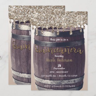 Champagne Goud Glitter Druppel Rustieke Quinceañer Kaart