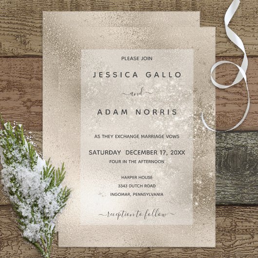 Champagne Goud Glitter Moderne Bruiloft Kaart