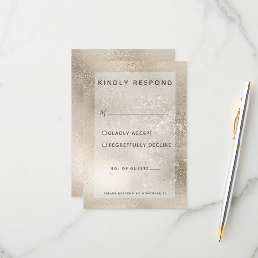 Champagne Goud Glitter Moderne Bruiloft RSVP Kaartje (Voorkant / Achterkant in situ)