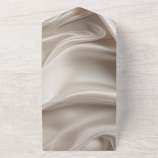 Champagne Goud Romantische Faux Satijn Huwelijk All In One Uitnodiging (Buitenkant)