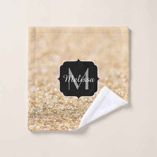 Champagne goudbollen monogram bad handdoek (Wasdoekje)