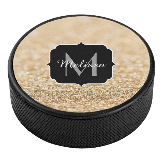Champagne goudbollen monogram hockey puck (3/4)