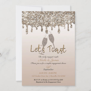Champagne Gouden Glitter Drip Glam Trouwfeest Kaart
