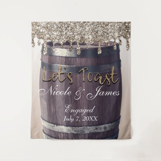 Champagne Gouden Glitter Druppelvat Barn Verloving Wandkleed (Voorkant)