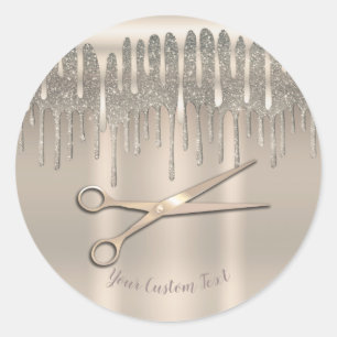 Champagne Gouden Haarstylist Diamant Glitter Drip Ronde Sticker