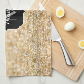 Champagne gouden nepschittertje Monogram Theedoek (Quarter Fold)