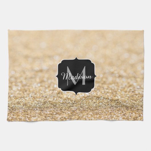 Champagne gouden nepschittertje Monogram Theedoek (Horizontaal)