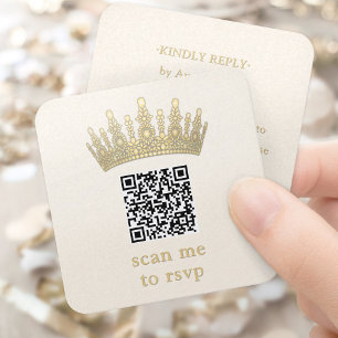 Champagne & Gouden Quinceañera Kroon Scan Mijn QR Informatiekaartje