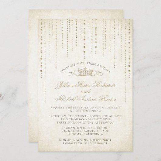 Champagne Gouden Sprookjeskroon Bruiloft Kaart (Voorkant / Achterkant)