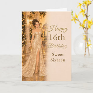 Champagne Gouden Sweet Sixteen Verjaardagskaart Kaart