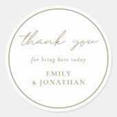 Champagne gouden tekst lijn bruiloft dank u ronde sticker (Voorkant)