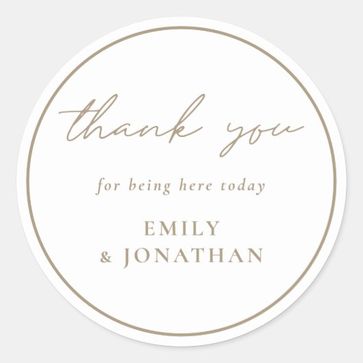 Champagne gouden tekst lijn bruiloft dank u ronde sticker (Voorkant)