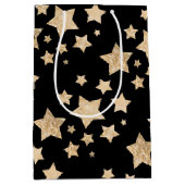 Champagne goudglitter spargel zwart medium cadeauzakje (Voorkant)