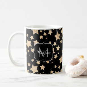 Champagne gouglitter sparkle Stars Monogram Koffiemok