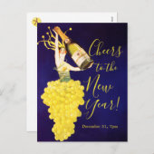 Champagne Grapes NYE Invitation Postcard (Devant / Derrière)