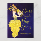 Champagne Grapes NYE Invitation Postcard Feestdagenkaart (Voorkant)