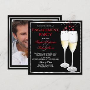 Champagne Hart Verlovingsfeest Foto Uitnodiging