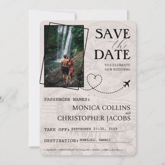 Champagne Hawaii Passport Bewaar de datum Save The Date (Achterkant)