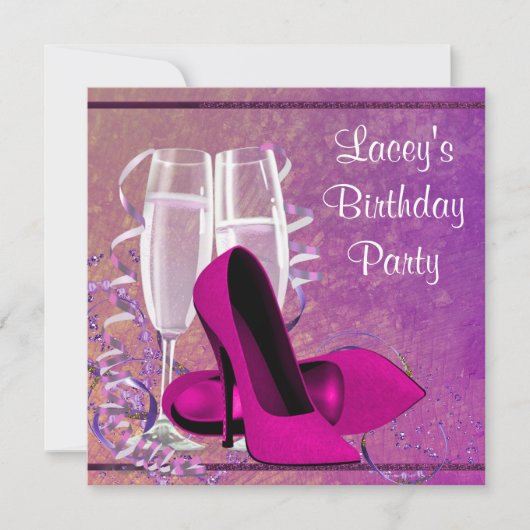 Champagne High Heel Vrouwen Hot Pink Verjaardagsfe Kaart (Voorkant)