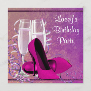 Champagne High Heel Womans Hot Pink Birthday Party Kaart