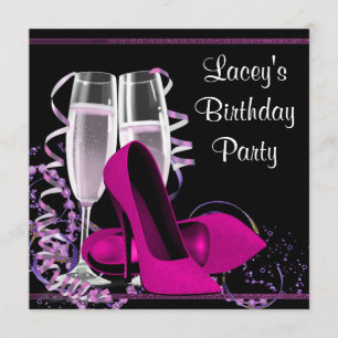 Champagne High Heel Womans Hot Pink Birthday Party Kaart