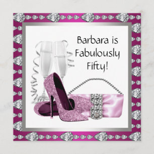 Champagne High Heels Womans Pink & Black Birthday Kaart