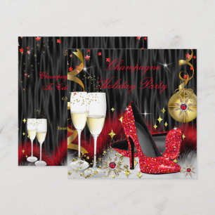 Champagne Holiday Party Red High Heels Kaart