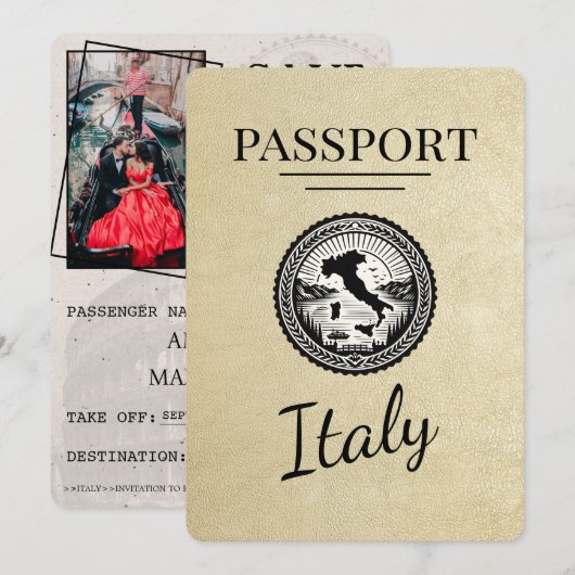 Champagne Italië Paspoort Save The Date (Voorkant / Achterkant)