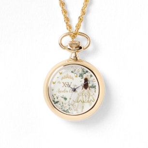 Champagne Ivoor Bloemen Prinses Jurk Quinceañera Horloge