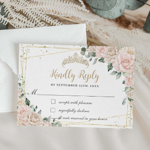 Champagne Ivoor Blush Floral Quinceañera Sweet 16 RSVP Kaartje