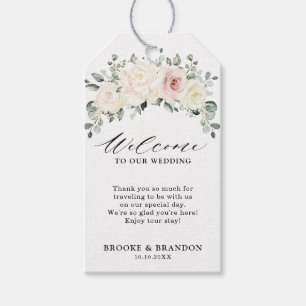 Champagne Ivoor Blush Roze Bloemen Groen Welkom Cadeaulabel