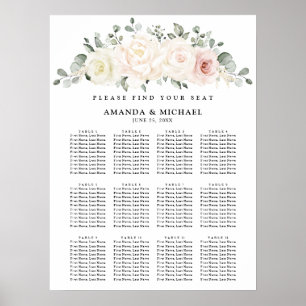 Champagne Ivoor Blush Roze Bloemen Zitkaart Poster