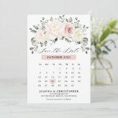 Champagne Ivoor Blush Roze Pastel Bloemenkalender Save The Date (Staand voorkant)