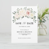 Champagne Ivoor Roze Bloemige Groene Huwelijksdeco Save The Date (Staand voorkant)
