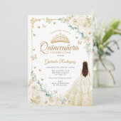 Champagne Ivoor Rozen Goud Quinceanera Kaart (Staand voorkant)