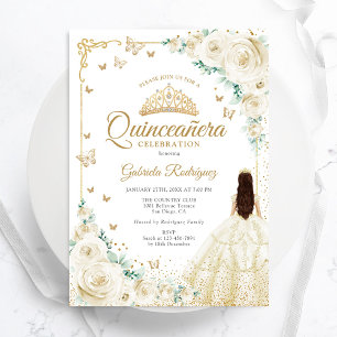 Champagne Ivoor Rozen Goud Quinceanera Kaart