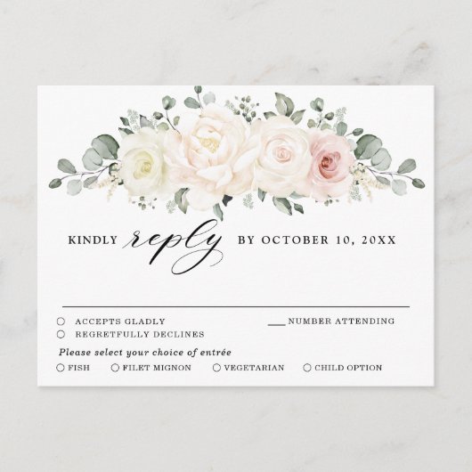 Champagne Ivory Blush Pink Floral Greenery RSVP Briefkaart (Voorkant)