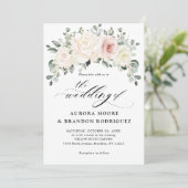 Champagne Ivory Blush Pink Floral Greenery Wedding Kaart (Staand voorkant)