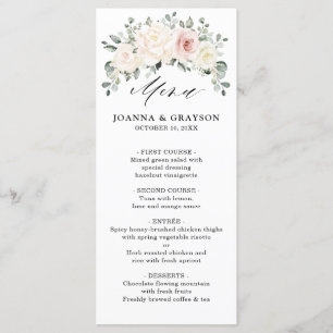 Champagne Ivory Blush Pink Floral Greenery Wedding Menu
