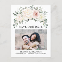 Champagne Ivory Blush Pink Floral Save the Date
