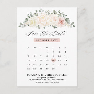 Champagne Ivory Blush Pink Floral Save the Date Briefkaart