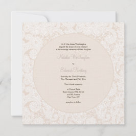 Champagne Ivory Lace Monogram Wedding Invite Kaart