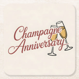 Champagne Jubileumviering Script Grafisch Vierkante Kartonnen Onderzetter