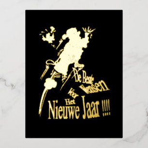 Champagne Kerstman Nieuwjaar Goud Folie Briefkaart