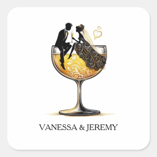 Champagne Koppel Vierkante Sticker (Voorkant)