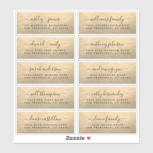 Champagne Mariage d'or Étiquettes de adresse invit (Feuille)